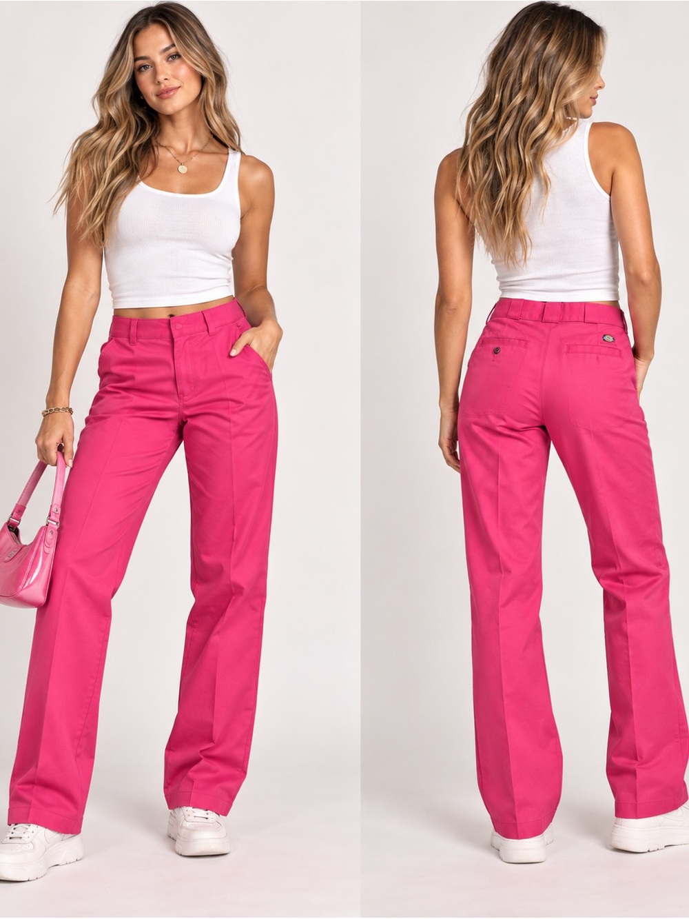 Dickies Hot Pink Straight-Leg Y2K Barbiecore Streetwear Casual Work Pants Sz 6L